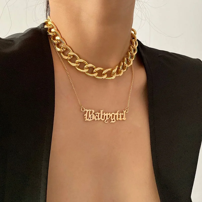 HuaTang панк Начальная буква для малыша ожерелье с подвеской женщин двойной Слои