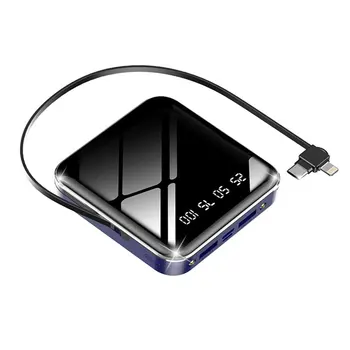 

10000mah 20000mAh Power Bank With Cable Digital Display Mini Mirror Powerbank with 3in 1 Cable Portable Bank