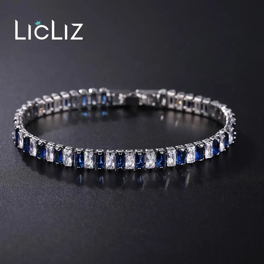 LicLiz Новая мода Кристалл Голубой циркон теннисные браслеты для женщин цвет ful CZ белый золотой цвет коробка цепь ювелирные изделия LUB0181D