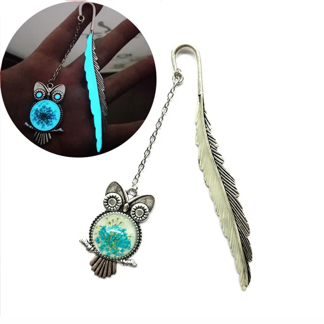 Luminous Night Moon Leaf Fishtail Bookmark Feather Bookmarks Glow in the Dark Q 