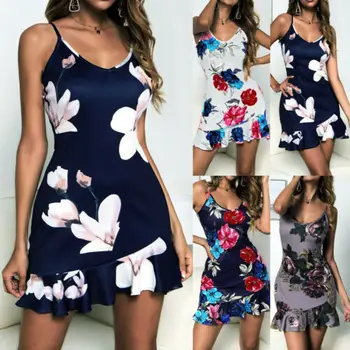 

Women Summer Boho Floral Short Mini Dress Evening Party Beach Dresses Sundress 2020