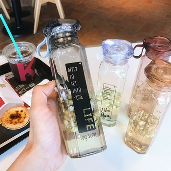 

Square Plastic Water Bottle 550ml Portable Transparent Bottle Seal up Leak-proof Outdoor Sport Travel Bottle School Cup PC Bottl