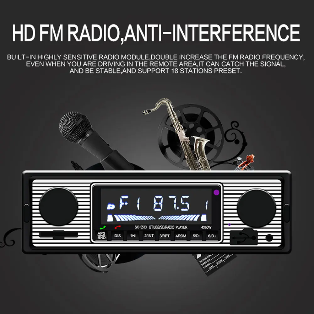 Авторадио Bluetooth 1 Din автомагнитола Винтаж Авто Стерео MP3 плеер USB AUX SD классическое аудио