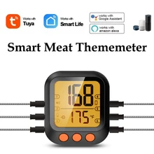 Novo tuya vida inteligente churrasco termômetro temporizador predefinido com 4-piece sensor de temperatura de umidade para carne/água compatível com bluetooth