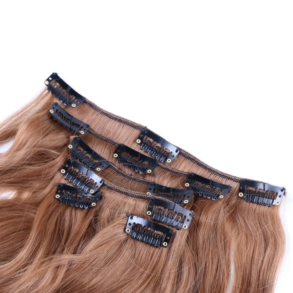 Synthetic Hair 22inch 12clips Hairpiece Body Wave Synthetic High Temperature Fiber Black Brown Ombre Clip In Hair Extensions