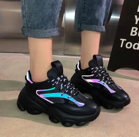 Кроссовки женские кроссовки для бега спортивные ботинки для девушек трендовая обувь для взрослых обувь высокого качества zapatillas mujer для тренировок - Цвет: Черный