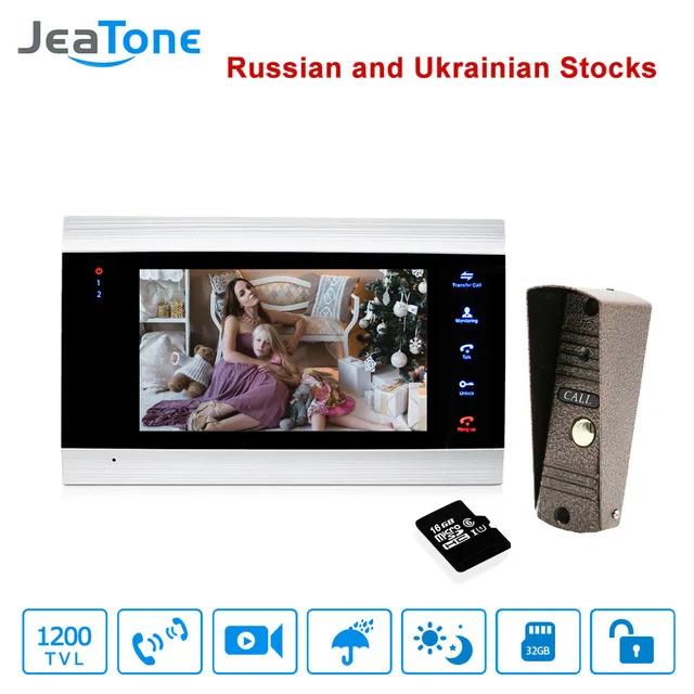 JeaTone 7'' Video Door Phone Intercom System Video Doorbell Camera Home Security Video Door Phone Kit System Waterproof Doorbell