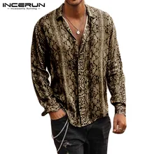 INCERUN модная мужская рубашка с принтом, с длинными рукавами, с отворотом, охладитель для шеи, индивидуальная Базовая кнопка, повседневные мужские рубашки Camisa уличная