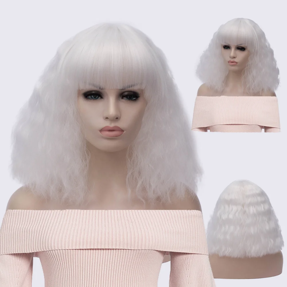 MSI Wigs Женский Средний Черный Цвет Косплей парики с взрыва вьющиеся синтетические волосы парик белый красный блонд розовый