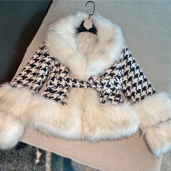 

HIGH STREET Newest 2020 Fall Winter Designer Coat Women's Houndstooth Fur Coat