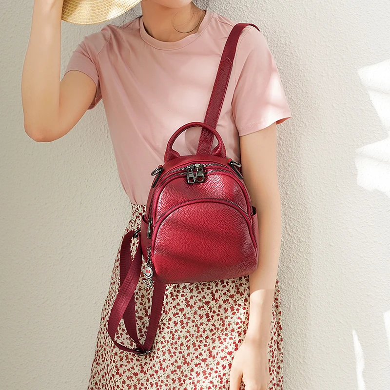 2022 Small Backpack Women 100% Real Leather Shoulder Bag MultiFunction Mini Backpacks Female School Bagpack Bag for Teenage Gril