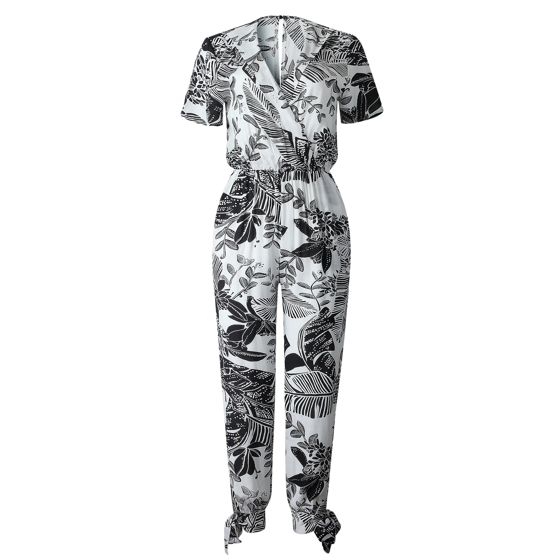 

2020 Spring and Summer New Fashion Fashion Women's Printed V-neck Short-Sleeved Women's Siamese Trousers