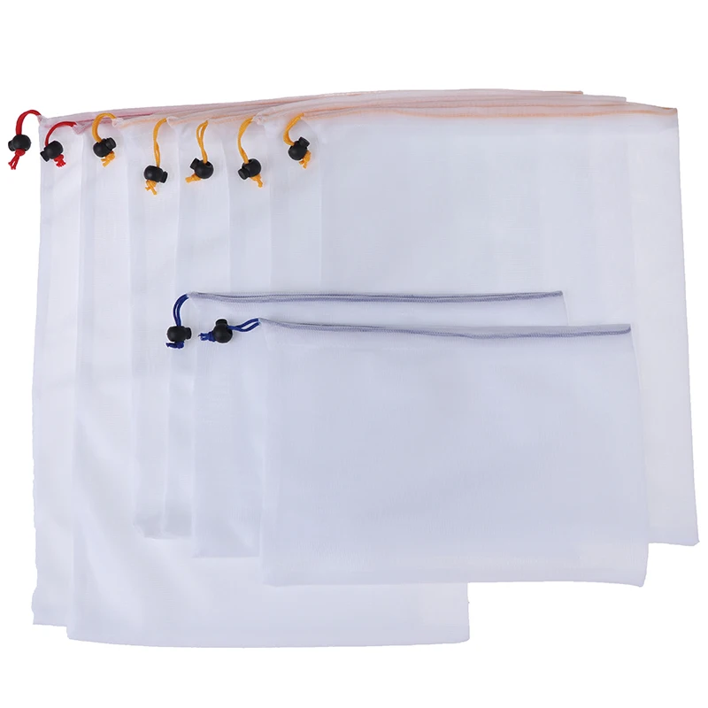 Shopping Bags Hot Sale Reusable Produce Bags Cotton Vegetable Bags Mesh Drawstring Home Kitchen Fruit&Vegetable Handbag Net