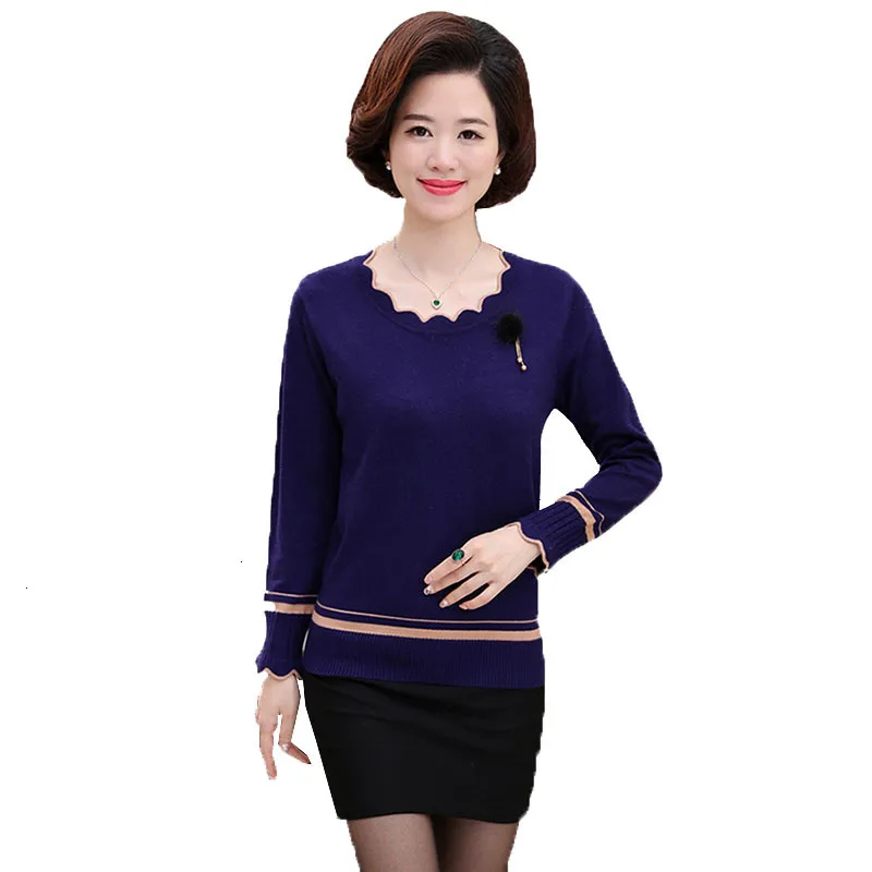 

Women Fashion New Sweater Tops 2019 Autumn Winter Middle-Age Women Pullovers Female Loose Large size Knitted Sweater 4XL T102