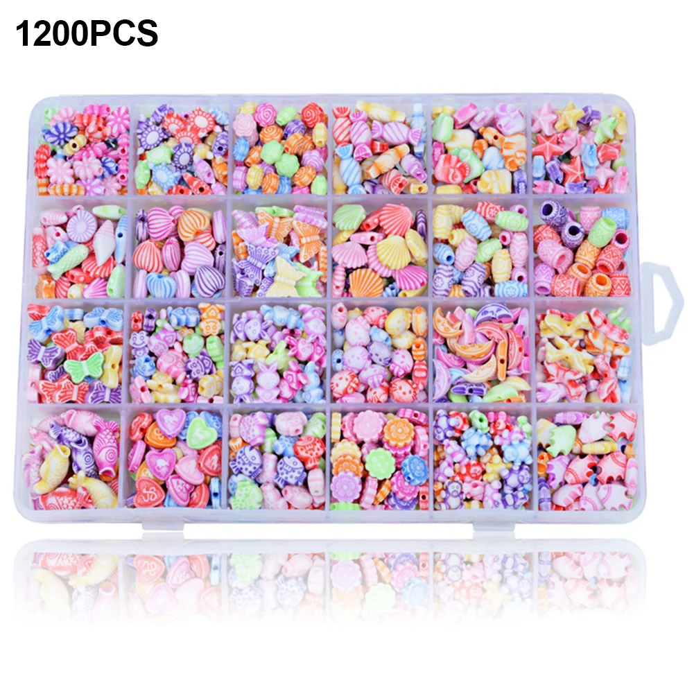 Cuentas coloridas de rejilla para niñas, juguetes creativos de joyería DIY, Kit de rompecabezas hecho a mano, artes y manualidades, juguete para niños, 1200 Uds.