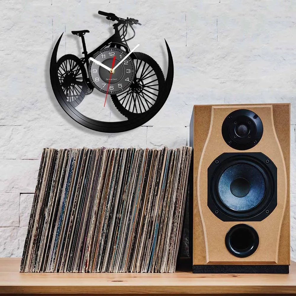 Road Mountain Bike Vinyl Album Record Wall Clock Cycling Decor Sports Events Bicycle Man Cave Watch Mountain Biker Cyclist Gift quartz wall clock