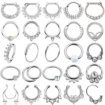 

1PC Steel Opal Nose Septum Hoop Crystal Ear Helix Clicker Piercing Ear Cartilage Tragus Conch Daith Rook Piercing Nariz Jewelry