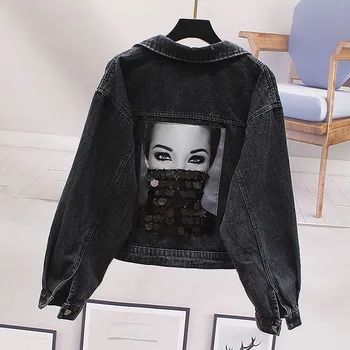 

2020 Spring and Autumn New Korean Loose-Fit BF Style Jeans Jackets Outwear Female Sequin Bat Sleeve Denim Jacket Women Jean Tops