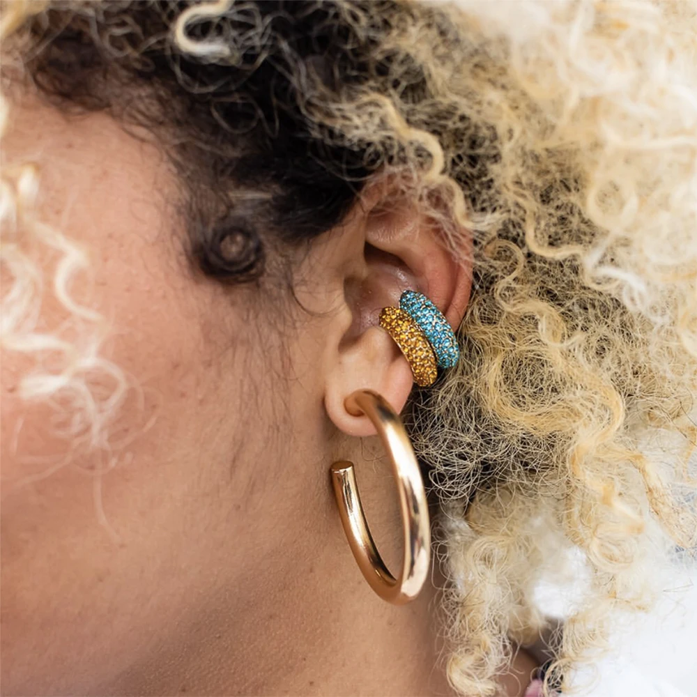 Ear Clip Earrings Boho Crystal C Shape Colorful No Pierced Statement Earring for Women Charm Clip Wedding Jewelry