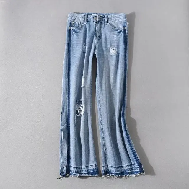 Высокая улица женские джинсовые синие джинсы брюки Femme Pantalon с высокой талией свободные широкие брюки