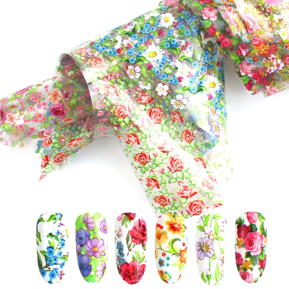 

10pcs Nail Art Transfer Foil Sliders Stickers Mix Flowers Design Sets For Nails Manicure Decal Nails Decoration