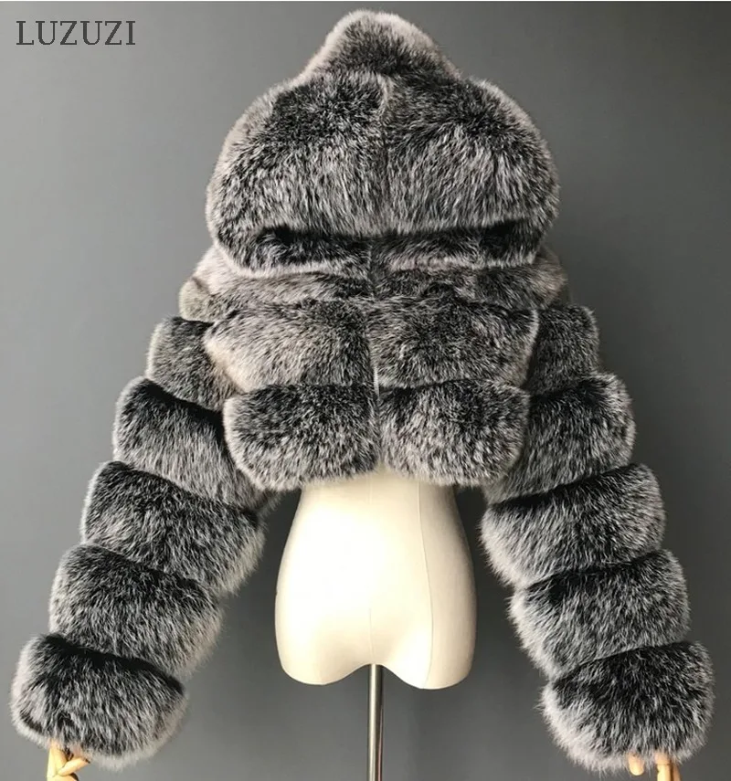 Новая зимняя пушистая укороченная куртка LUZUZI из искусственного меха женское