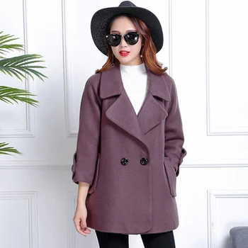 

Plus Size Mid Length Wool Blends Coats Women Winter Warm Thick Turn-dowm Collar Button Coat Female Korean Silm Simple Outerwears