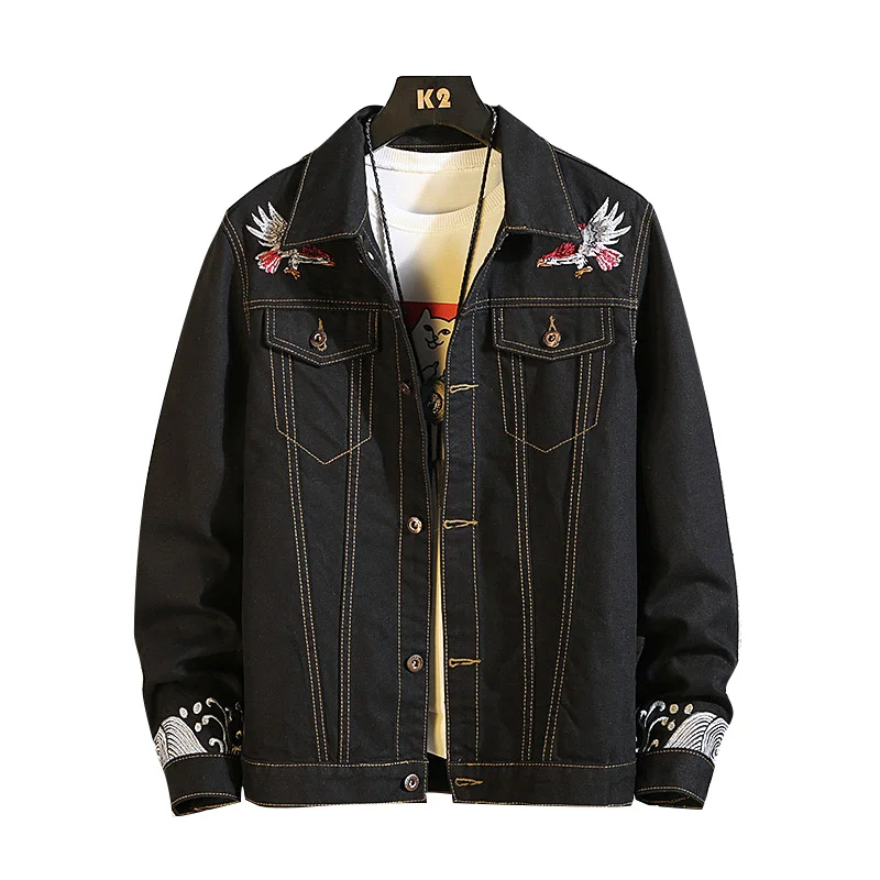 

Plus size L - 5XL Blue & Black Denim Jeans Jacket New 2019 Spring Autumn Winter Clothes