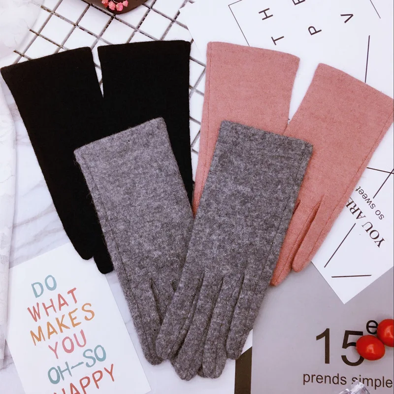 

Winter Women Wool Knit Plus Plush Velvet Thicker Driving Warm Gloves Female Cashmere Touch Screen Solid Mittens I43