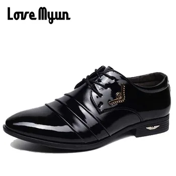 

Fashion mens dress shoes low heels mens PU leather lace up black shoes wedding business Oxfords mens Pointed toe flats AB-37