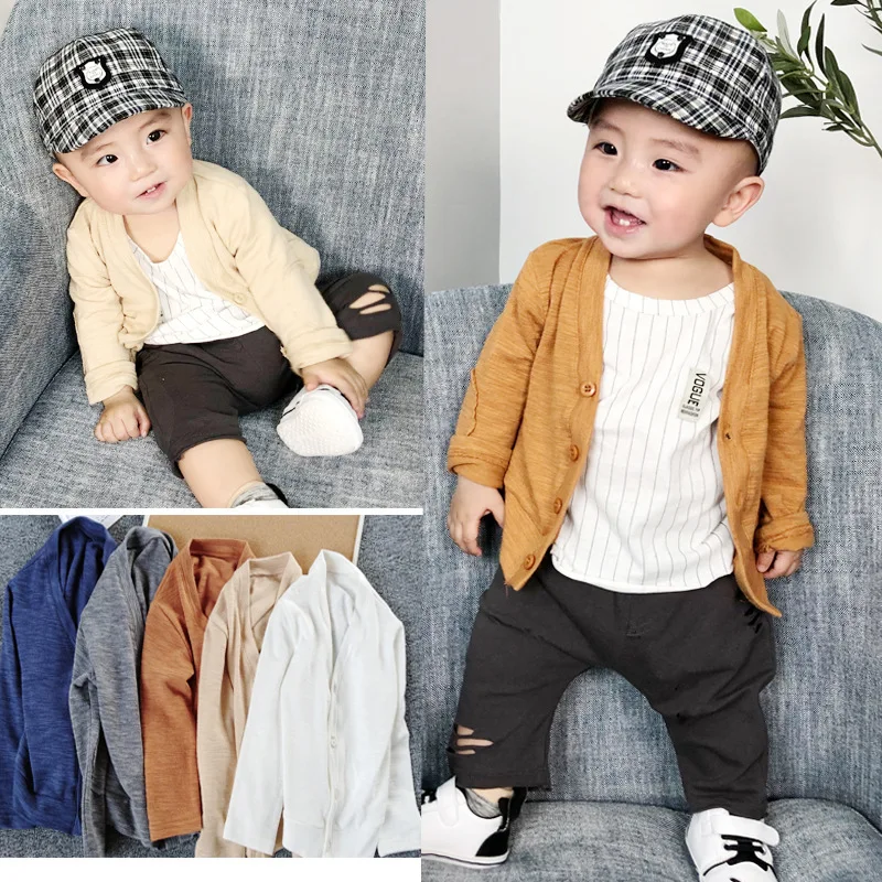 

Men And Women Child Baby Coat Spring And Autumn Childrenswear Solid Color Elasticity Small Cardigan Infants Handsome Knitted Air