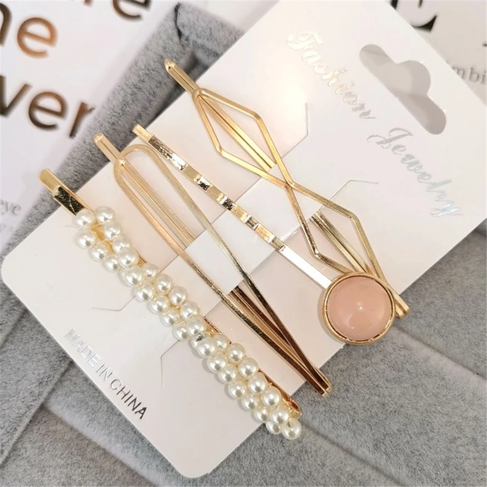 4pcs set Korea Fashion Metal Pearl Hairpins Women Colorful Beads Hair Clips Snap Barrettes Hairgrips Headband 5