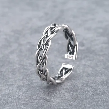 

S925 standard sterling twist braided ring domineering handmade original retro old single open index finger ring