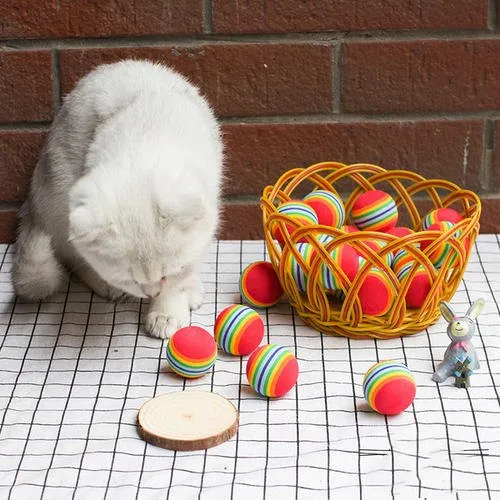 

3.5cm Rainbow EVA Interactive Cat Toy Non-toxic Durable Chewing Brushing Training Toy Ball High-quality Training Pet Supplies