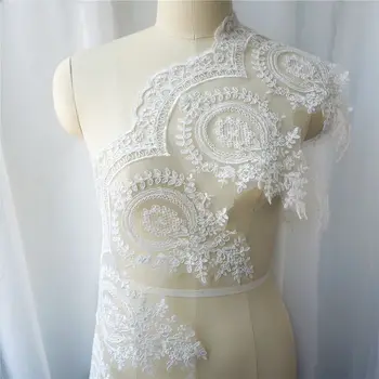 

1 Yard Embroidered Lace Trims Vintage Flower Mesh Trimmings Sew On Patch Wedding Gown Appliques For Bride Dress DIY Decoration