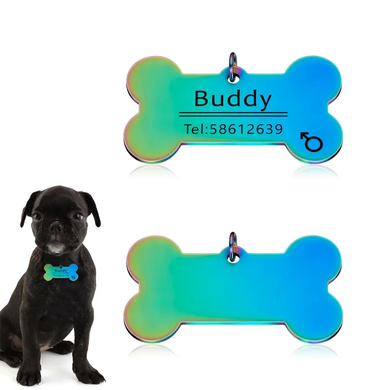 

Gradient Color Engraved Cat Dog Pet ID Tag Dog Anti-lost Collar Charm Pet Name Bone Necklace Collar Puppy Cat Collar Accessory