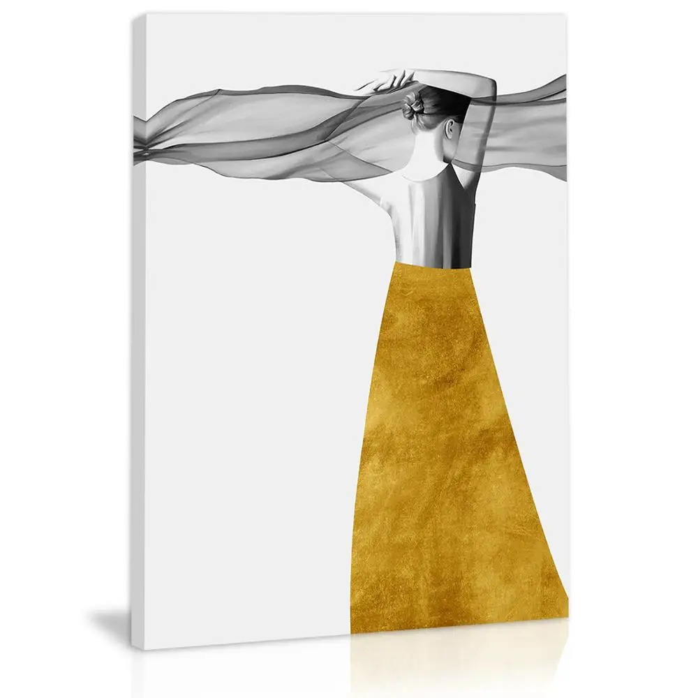 

Black and White Golden Abstract Woman Wall Art Decor Dancer Back View Canvas Painting Kitchen Prints Pictures for Living Room