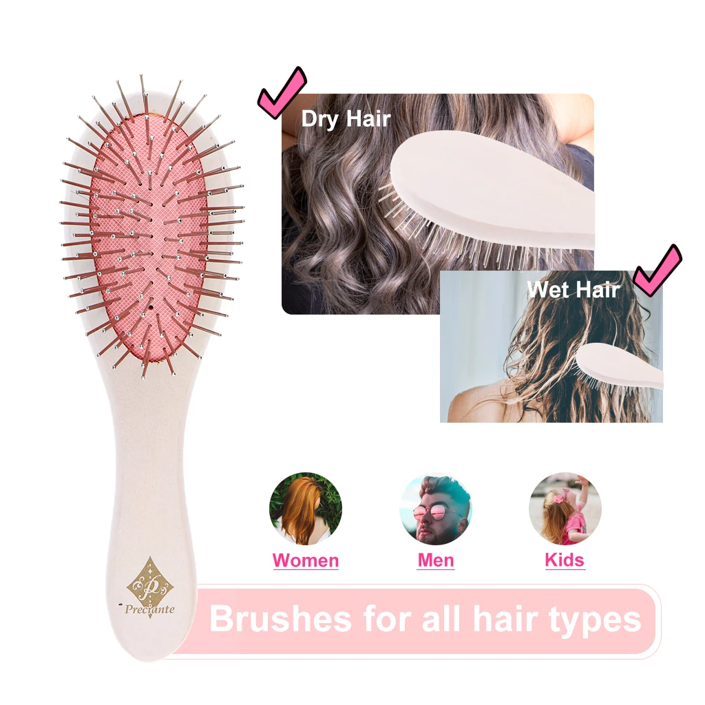 MagiDeal Oval Hair Brush With Cushioned For Managing Curls Pink+White 17 Cm