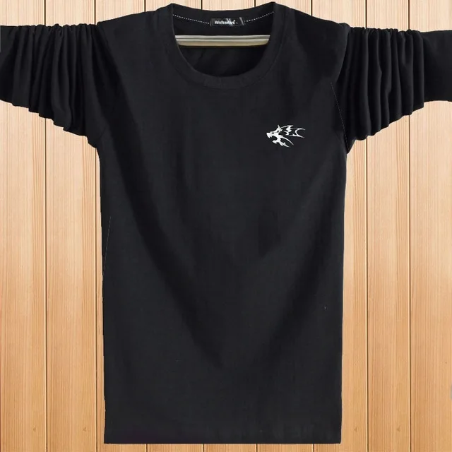 black print Футболки размера плюс с длинным рукавом волк 5XL 6XL 7XL 8XL Большие футболки зимние серые черные Модные осенние мужские футболки хлопковые футболки 50 52 - Цвет: black print