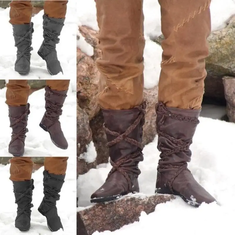 Halloween Cosplay Middeleeuwse Viking Piraat Kostuum Retro Mannen Laarzen  Mid Kalf Winter Boot Knight Vrouwen Bandage Gothic Schoenen| | - AliExpress