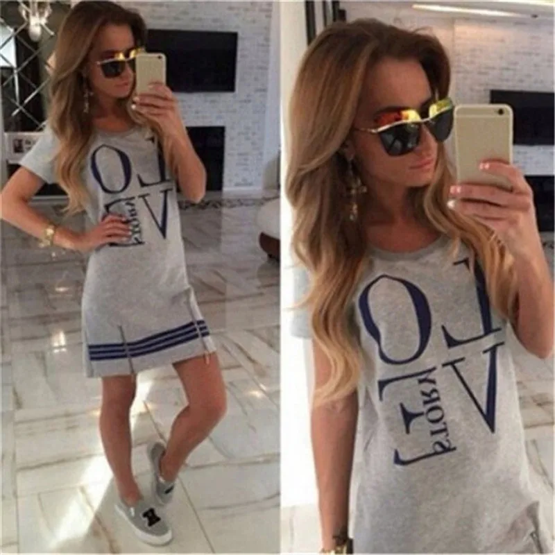 LOVE Print Fashion T-shirt Women's Clothing Female Solid O Neck Short Sleeve T-shirt Long Casual Shirt With Zipper Female Tops bathing suit wrap Cover-Ups