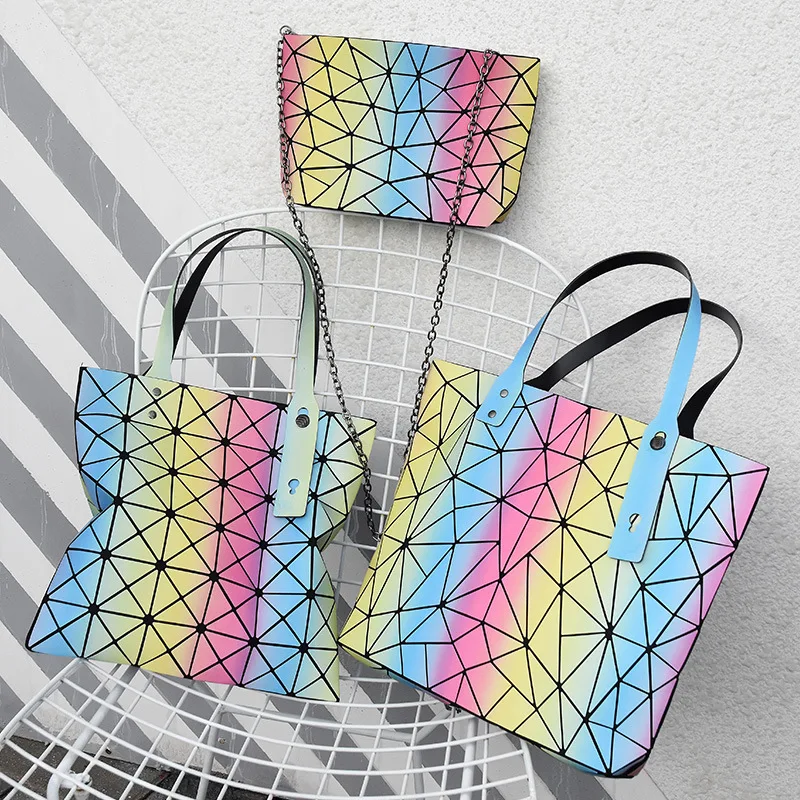

2019 Spring And Summer New Style Beach Bag 6 Grid Geometry Rhombus Folding Bag Korean-style Fashion WOMEN'S Shoulder Bag