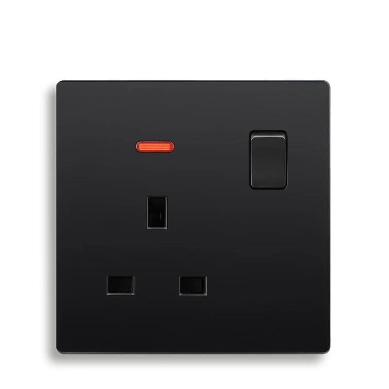 

13A 86/146 Type Square Outlet Foot Three-hole Socket British Standard Switch Socket Panel Black