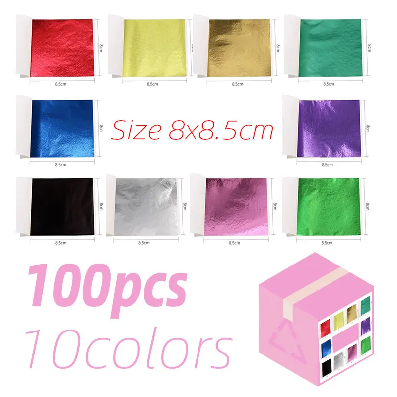 100pcs/10colors Pink Gold Leaf Imitation Sliver Foil Papers DIY Art Crafts Design Packaging Material Food Decoration