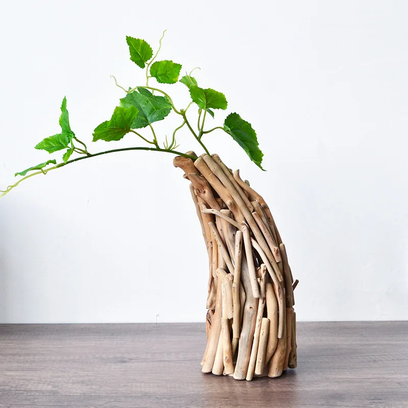wood vase D Аксессуары для дома в скандинавском стиле, для гостиной, индивидуальная креативная Цветочная ваза ручной работы из массива дерева, украшение, украшение искусственные цветы - Цвет: wood vase D