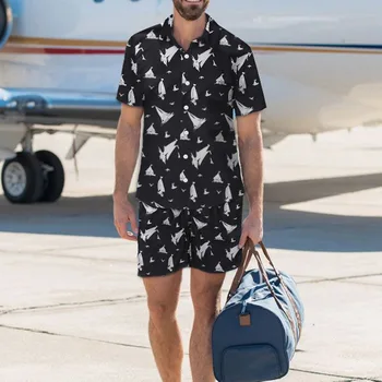 

Cartoon Printed Shirt Shorts Men Set Summer 2020 Hawaii Casual Short-sleeve Beach Sets Suit 2 piece vetement homme
