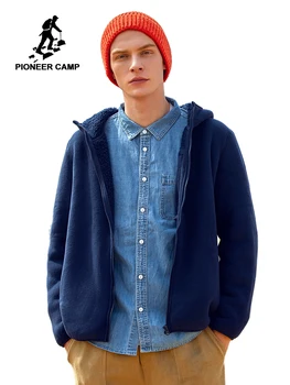 

Pioneer Camp 2019 New Winter Thick Hooded Jacket For Men Warm Fleece Solid Coats Outwear Causal Men Tops AJK908096