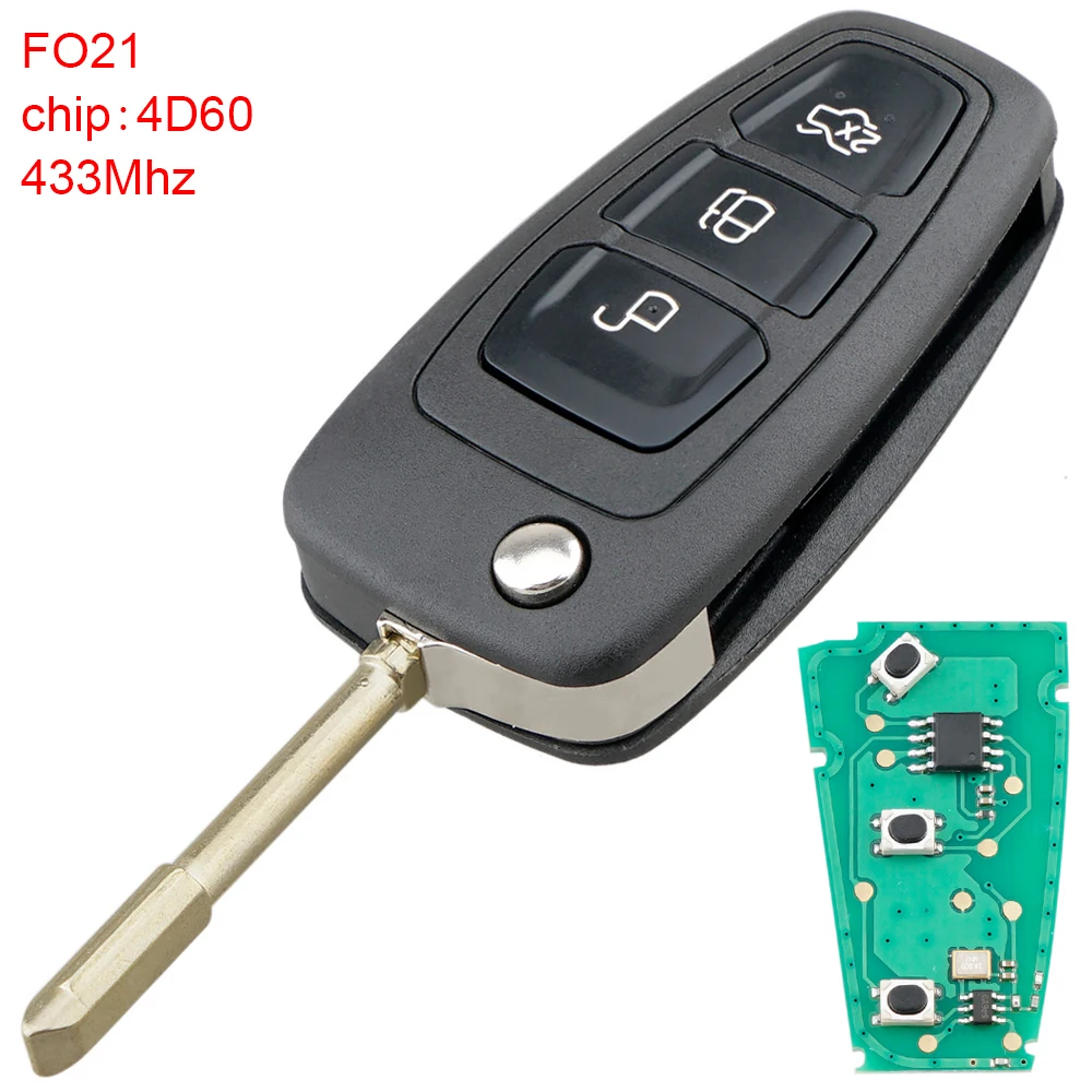 433Mhz 3 Buttons Flip Remote Key Fob with 4D60 Chip and F021 Blade Fit for Ford/Focus/Mk1/Mondeo 315mhz 4 buttons remote car key fob with 4d63 80bit chip oucd6000022 fit for ford focus 2012 2013 2014 2015 2016