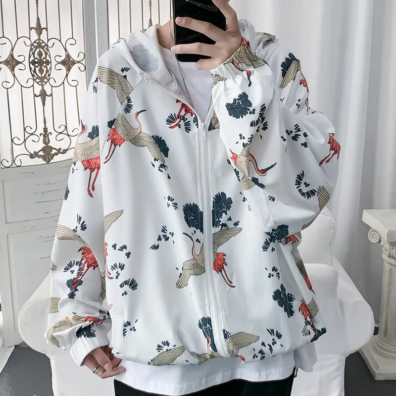 

Spring Summer Thin Jacket Men's Fashion Printed Casual Hooded Jackets Mens Streetwear Wild Loose Hip Hop Bomber Jacket Men M-5XL