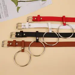 4 Colors Big Ring Decorated Waist Belt Skinny Faux Leather Alloy Metal Pin Buckle Waistband For Women Dress Jeans100CM